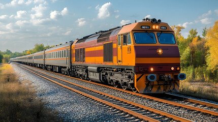 Autumnal Train Journey Through Golden Fields
