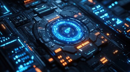 Fototapeta premium Futuristic circuit board with glowing central hub