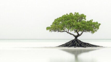 Solitary Mangrove Tree on Tropical Beach