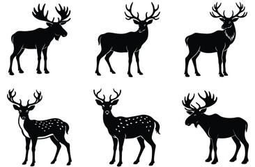 Vector set of wild deer silhouettes illustrationVector set of wild deer silhouettes illustration