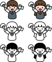 Student character in uniform cheering before an important test icon, vector illustration. Middle school student, high school student. icon set, SAT, test takers.