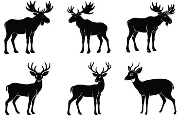 Vector set of wild deer silhouettes illustration