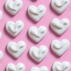 Obraz premium Repeating Pattern of White Heart Shaped Cream on Pink Background