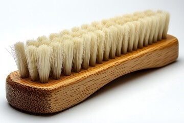 Wooden Brush with Dense, Soft Bristles Natural Texture, Cleaning Tool, Close Up View