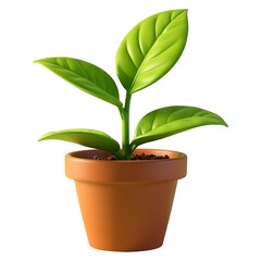 Vibrant 3D plant in terracotta pot white background fresh green leaves