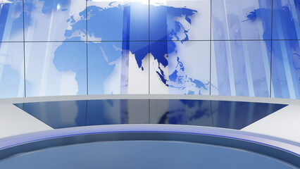 3D Virtual TV Studio News, Backdrop For TV Shows .TV On Wall.3D Virtual News Studio Background,3d illustration