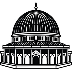 Obraz premium Black and White Vector Illustration of the Dome of the Rock in Jerusalem, Israel