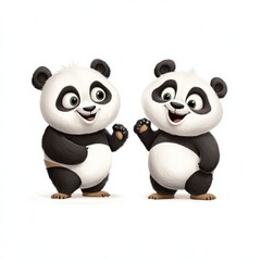 Fototapeta premium cute cartoon panddas friends isolated on white background 