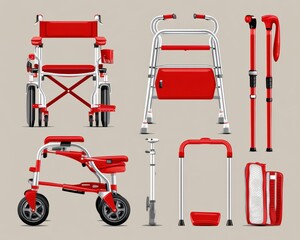 Image of a variety of assistive mobility devices, including walkers and canes - assistive accessibility assistance elderly