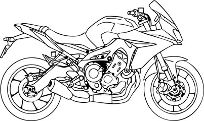 Motorcycle Outline Drawing - Detailed Vehicle Illustration