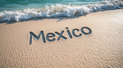 Fototapeta premium A close-up shot of a sandy beach with the word etched into the fine white sand, as if drawn by hand
