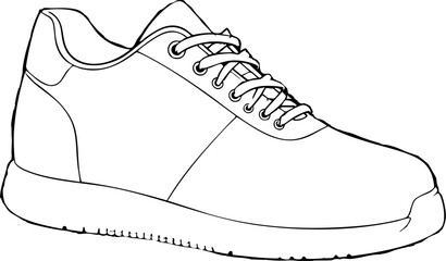 Minimalist line drawing of a sneaker showing laces and the silhouette of the athletic shoe Ideal for design projects or fashion related content.