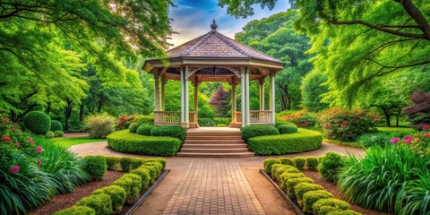 Obraz premium Elegant Pavilion amidst lush greenery in a serene park setting