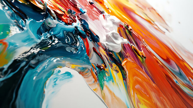 A painter touching up a canvas. Featuring skillful brush strokes and fine details