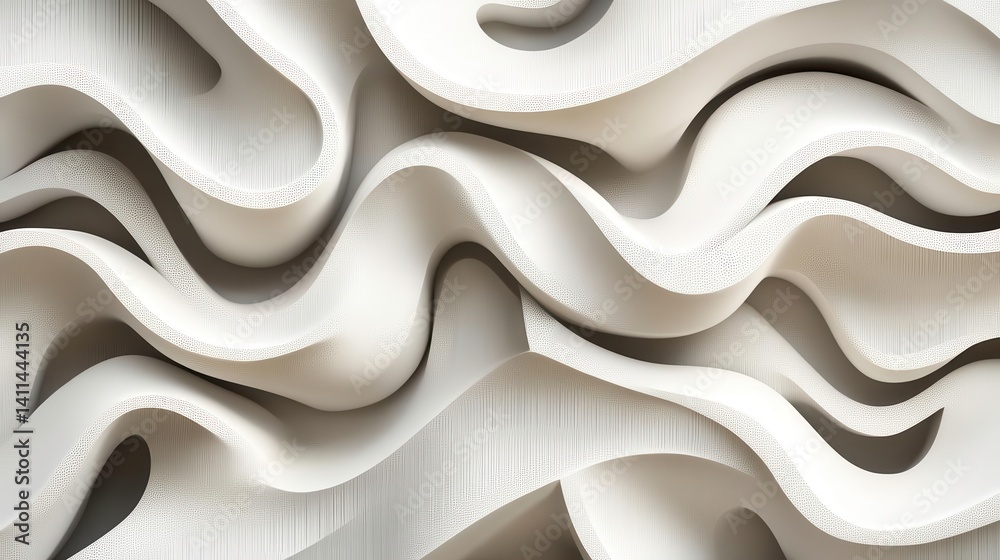 Poster a textured, abstract design featuring flowing, wavy patterns in neutral tones, creating a sense of d