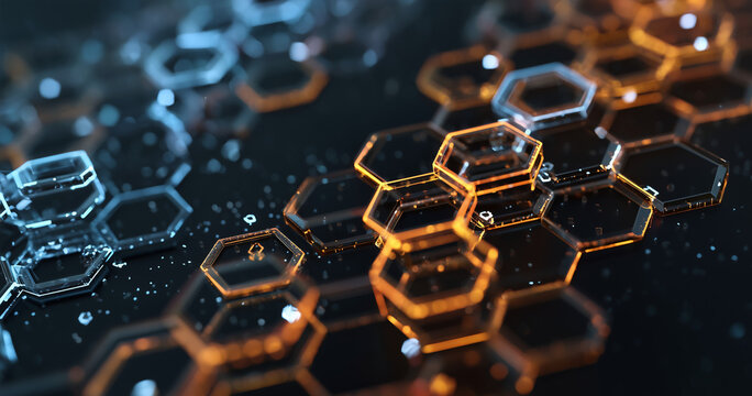 Structural communication of data transmission. Futuristic hexagon illustration. Technology concept. 3D rendering