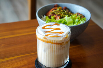 Butterscotch coffee, captured on April 16, 2025. A creamy and aromatic drink with rich espresso and sweet butterscotch flavor, perfect for a cozy and indulgent treat