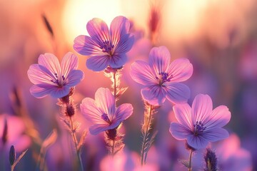 Fototapeta premium Pink flowers at sunset