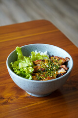Thai chicken dish, captured on April 16, 2025. Flavorful and aromatic, made with tender chicken, herbs, and spices, offering a bold and savory taste of Thai cuisine
