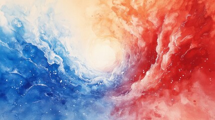 Fototapeta premium Abstract Watercolor Space Scene with Red and Blue Nebula