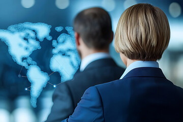 Cybersecurity team monitoring network activities in a modern office environment focused on global connectivity and security insights