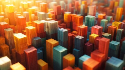 Colorful Abstract Cube Cityscape with Bright Lighting