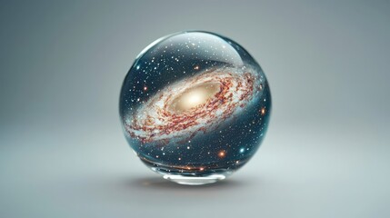 A crystal orb displays a vibrant galaxy, showcasing stars and cosmic beauty, creating a mesmerizing visual effect.