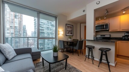 Fototapeta premium Modern condo living room with city views