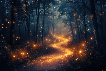 Fototapeta premium Magical forest path at night