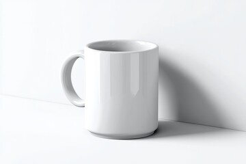 Fototapeta premium Blank white ceramic mug positioned on a white surface.