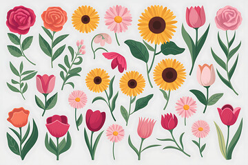 Collection of flowers with a variety of colors and sizes