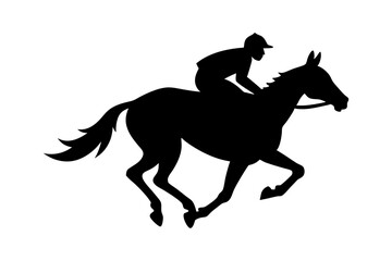Jockey riding a galloping horse vector silhouette