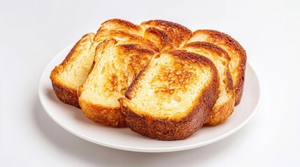 Freshly Toasted Bread Slices on White Plate for Delicious Breakfast