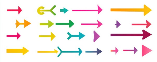 A vibrant collection of arrows in various colors, including red, blue, green, and yellow, each pointing in different directions, showcasing a dynamic and playful design.