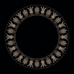 Classic Greek round ornament. Circle of Ancient Greece, Roman Empire. Vintage frame with arabesques. Palmette. Byzantium. For textile, embroidery, porcelain. Egyptian, assyrian, greek motives EPS