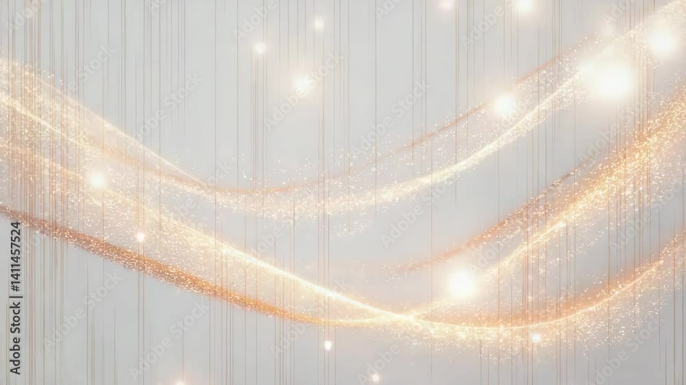 Sticker abstract gold glitter wave background with sparkling particles