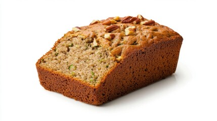 Freshly Baked Zucchini Bread with Nuts on White Background