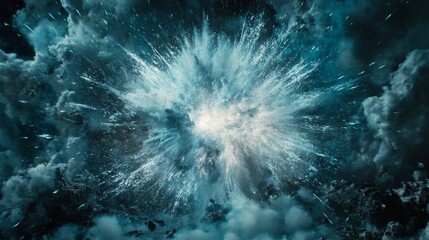 Fototapeta premium Abstract Cosmic Explosion with Blue and White Sparks