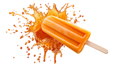 Orange Popsicle with Juice Splash on transparent background , png , cutout Perfect for Summer Treats