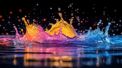 Vibrant Colorful Water Splash on Dark Background