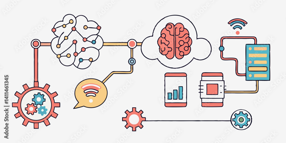 Poster understanding the interconnectedness of ai, cloud computing, iot devices, and data management system