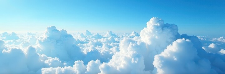 Vast expanse of fluffy white clouds below a vibrant blue sky , travel, stratus, endless