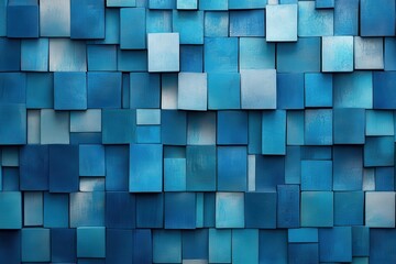 Textured blue wood blocks create an abstract three-dimensional pattern. Great background for design projects, presentations, or web designs.