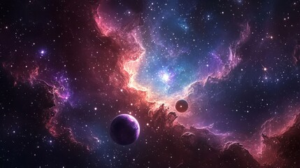 Cosmic Nebula with Planets and Stars
