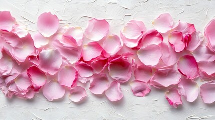 Obraz premium Pink and White Rose Petals on White Textured Background