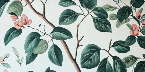 Wallpaper serene tropical landscape painting in pastel tones	

