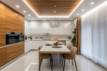 Fototapeta premium A modern kitchen dining area with stylish minimalist design