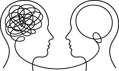 Two Faces Depicting Mental Chaos Clarity And Simplification Conceptual Illustration