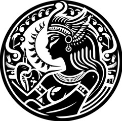 sketch vector illustration silhouette design icon logo symbol mascot painting god goddess mythology classic vintage beauty queen ancient egypt desert  
