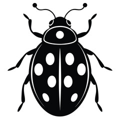 Create a minimalist ladybug vector illustration in black silhouette on a white background perfect for modern designs